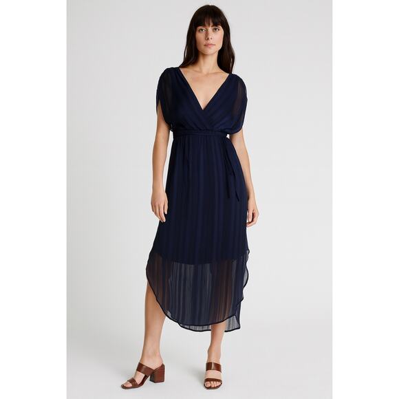 Superfoxx Sheer Stripe Superplice Midi Dress Navy - Picture 1 of 10
